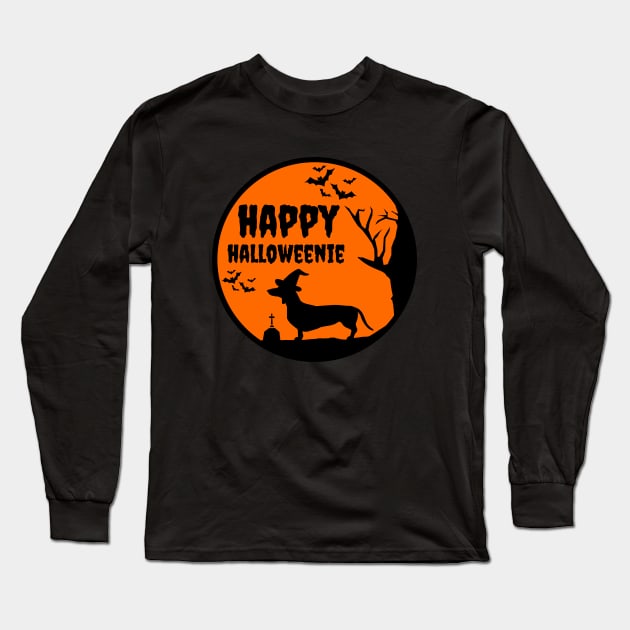 Happy Halloweenie Halloween Dachshund Dog Funny Design Long Sleeve T-Shirt by OliveandMoon